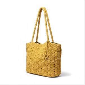 THE SAK San Francisco Crochet Knit Tote HandBag Yelow Resort Beach Everyday Boho
